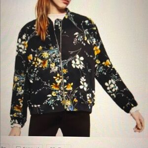 Zara Trafaluc Dark Navy Floral Bomber Jacket Size XXL